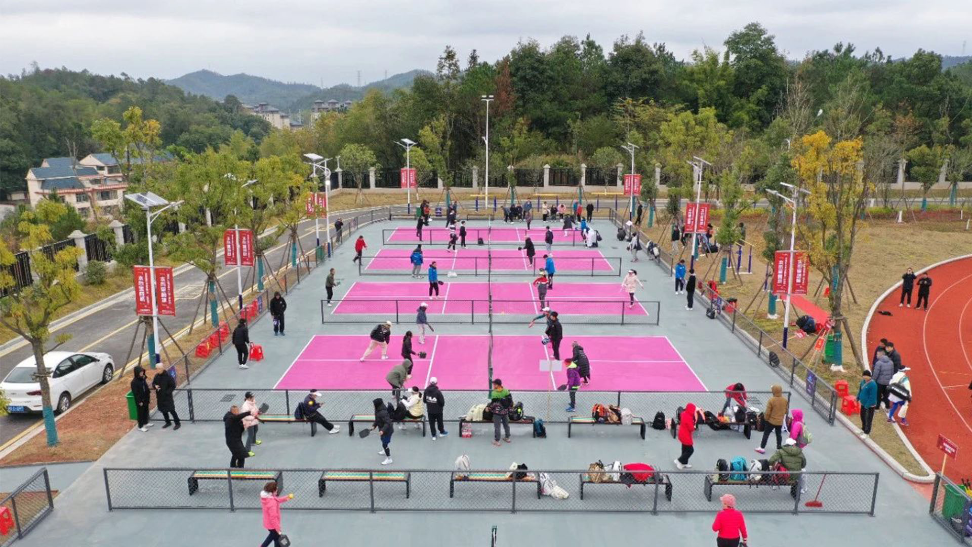 cùirtean pickleball sa ghàrradh cùil